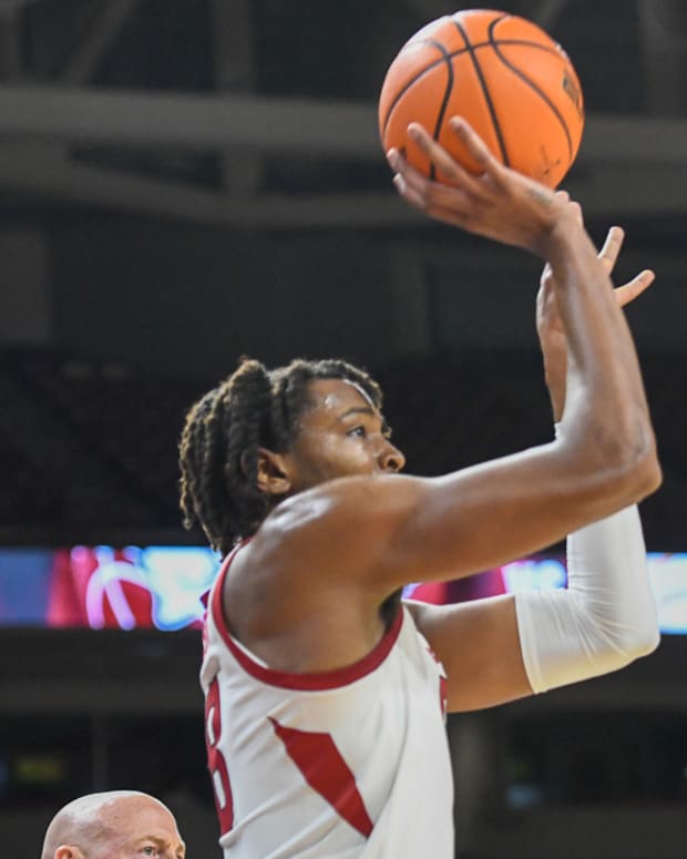 Razorbacks forward Chandler Lawson putting up a shot against UT-Tyler last Friday night